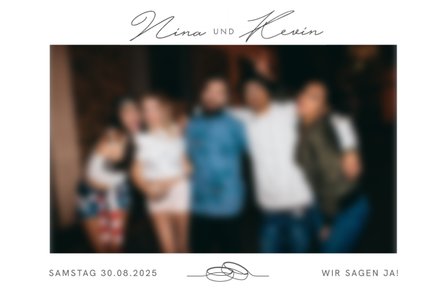 Fotobox-Ausdruck mit individuellem Fotorahmen aus Kraftpapier und Eukalyptus, mit Namen und Datum