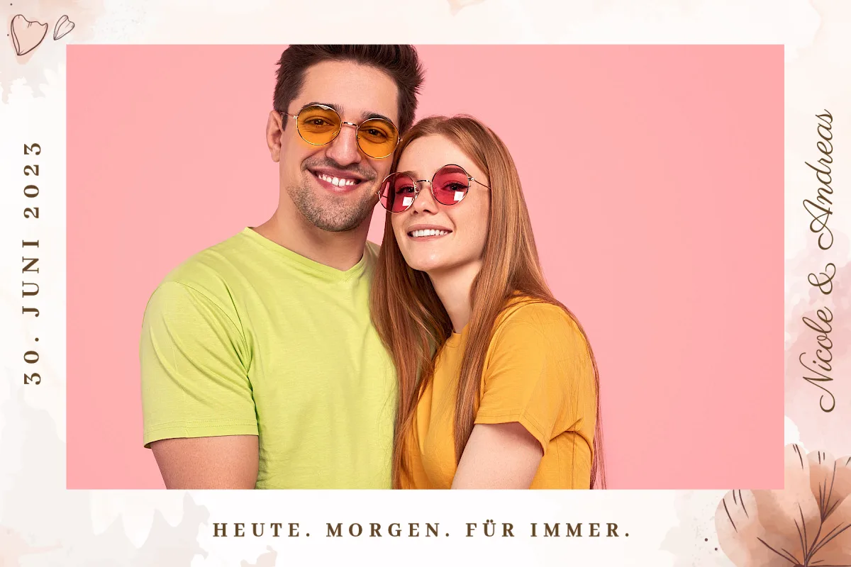Fotobox-Ausdruck mit individuellem Rahmen „Aquarell & Blüten“