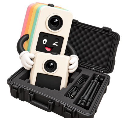 Klicksi packt die Fotobox in den Transportkoffer