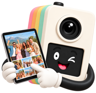 Klicksi zeigt die Eventfotos auf dem Tablet